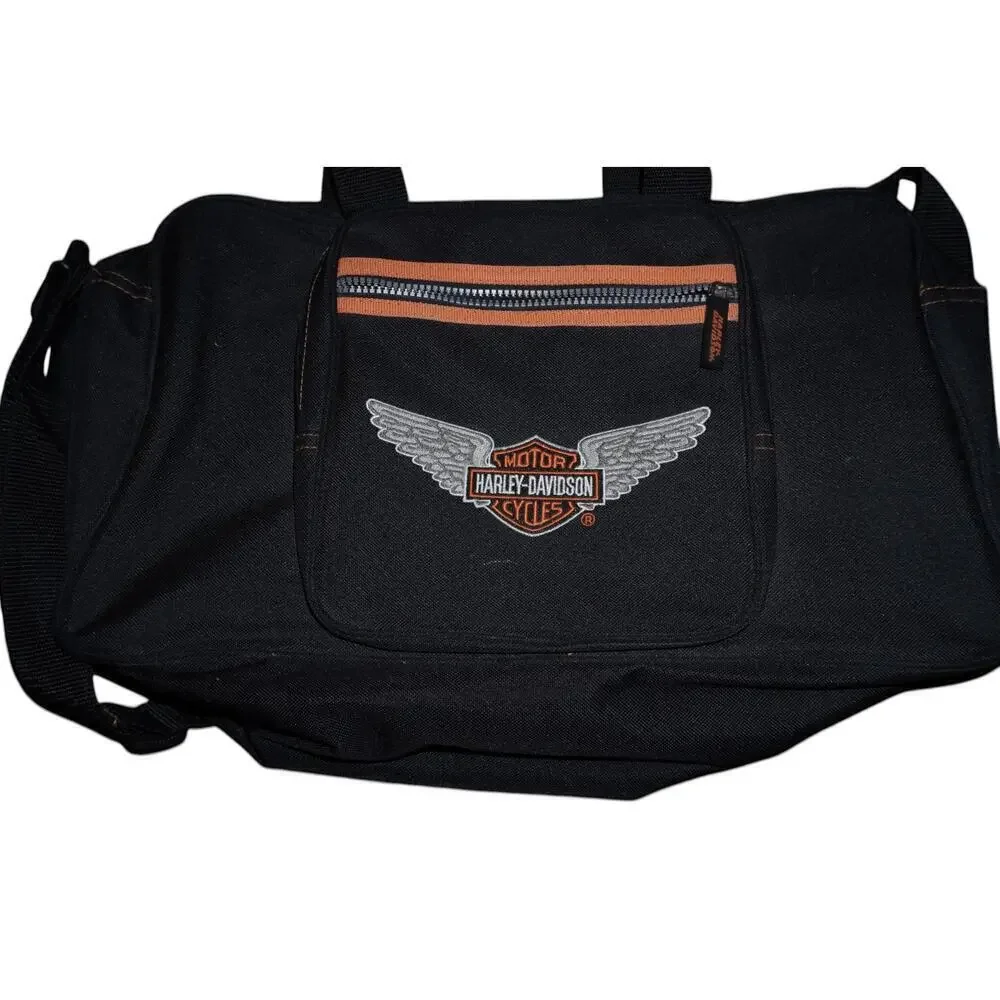 Harley-Davidson Black Duffel Bag with Winged Logo – Travel/Gym/Overnight Bag